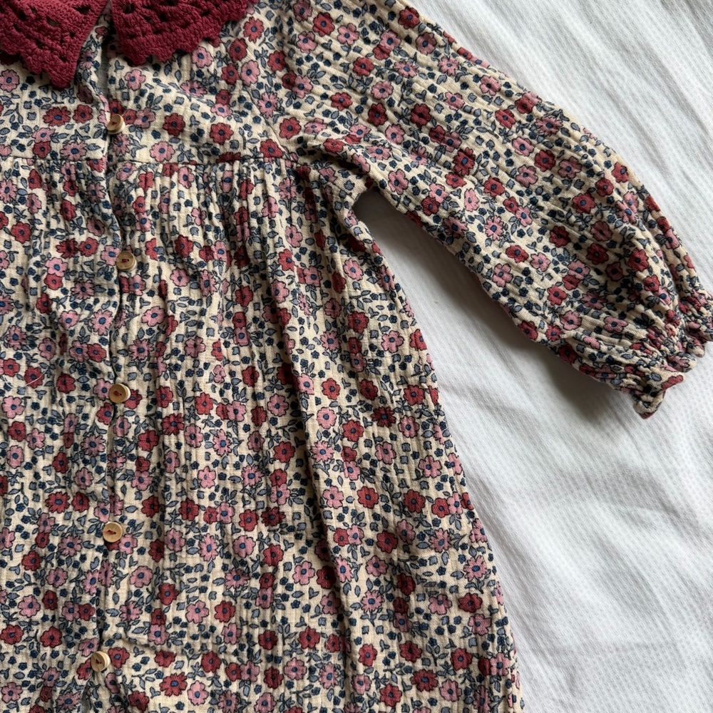Zara Kids Floral Dress with Burgundy Collar